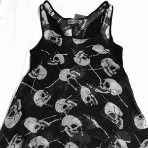 Hot Topic Royal Bones Black & Grey Skull Mesh Tank Top Size S